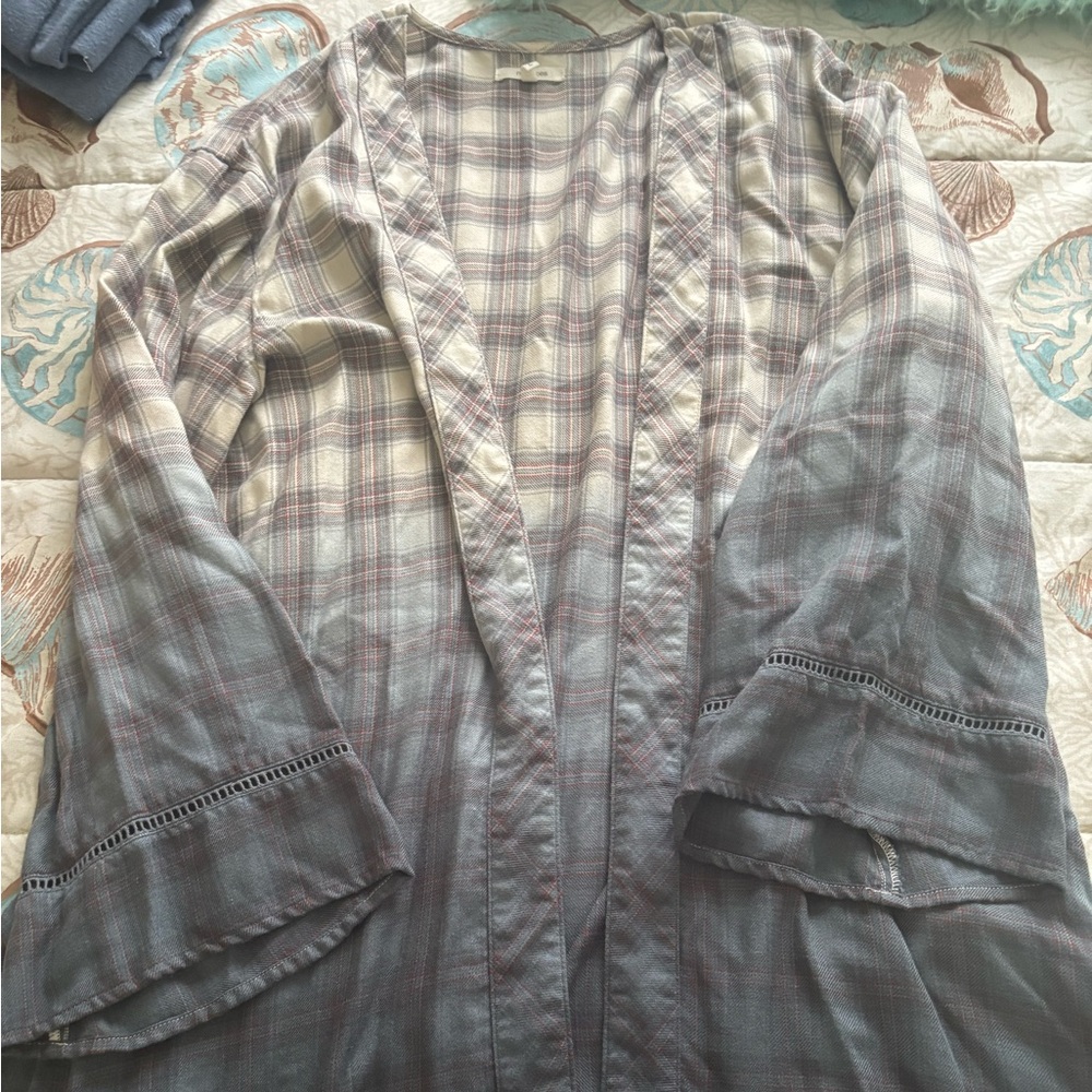 Maurices Gray and Red Plaid Cardigan